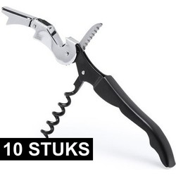 Kurkentrekker 3-in-1 - 10x - rvs metaal - zwart/zilver - 12 cm - Flesopeners