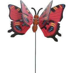 Tuinvlinder Steker - Rood - Metaal - 15 x 17 cm - Tuinbeelden