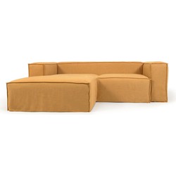 Kave Home - 2-zitsbank Blok met linker chaise longue en afneembare bekleding in mosterdgeel linnen 240