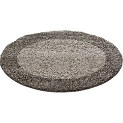 Tapijtenloods Basic Rond Shaggy Kader vloerkleed Taupe Hoogpolig- 160 CM ROND