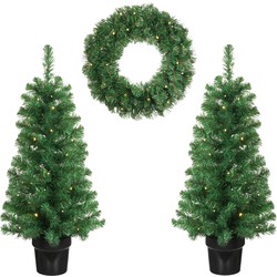 Black Box Trees Norton Set van 2 Kunstkerstbomen en 1 Kerstkrans met LED Verlichting - Groen