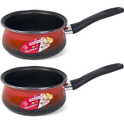 Set van 2x stuks steelpan/sauspan rood anti-aanbak 16 cm - Steelpannen