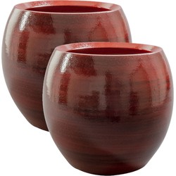 2x stuks plantenpot/bloempot in een strakke Modern design look wijnrood Dia 22 cm en Hoogte 20 cm - Plantenpotten