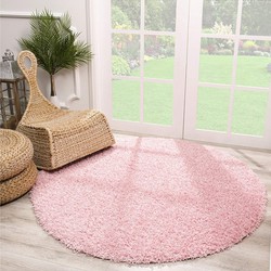 Tapijtenloods Loca Shaggy Rond Vloerkleed Licht Roze Hoogpolig- 80 CM ROND