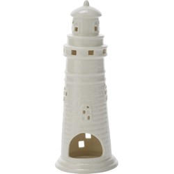 Theelichthouder/waxinelichthouder witte vuurtoren van aardewerk 24,5 cm - Waxinelichtjeshouders