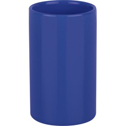 Spirella Badkamer drinkbeker/tandenborstelhouder Sienna - porselein - glans blauw - 7 x 11 cm - Tandenborstelhouders