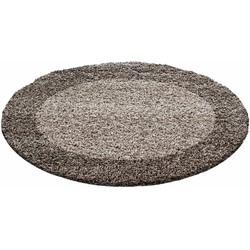 Candy Shaggy Lijstmotief Rond Shaggy vloerkleed - taupe - 200 X 200 ROND CM