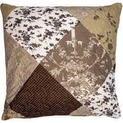 Clayre & Eef Kussenhoes 50x50 cm Bruin Polyester Bloemen Sierkussenhoes