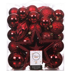 Decoris Kerstballen met piek - 49st - kunststof rood - 5-6-8-10 cm - Kerstbal