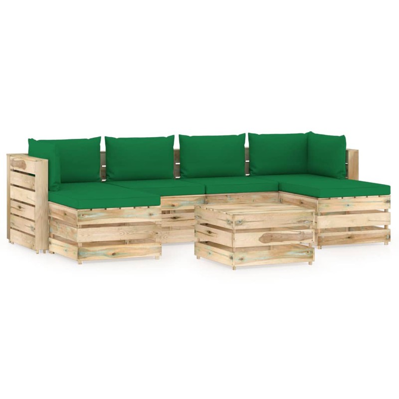 Prolenta Premium 7-delige Loungeset met kussens groen geïmpregneerd hout - 