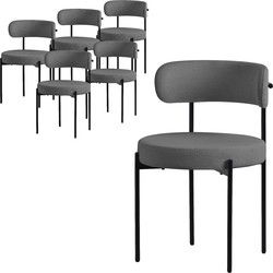Eetkamerstoel set van 6 met teddy stof met rugleuning grijs Keukenstoel ML-Design