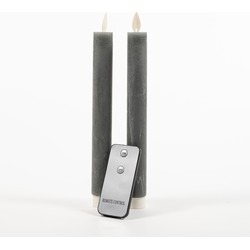 2Pcs Grey Rustic Wax Taper Candle 23Cm Moving Flame Rem