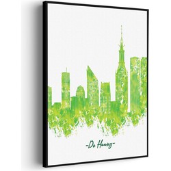 Muurwerken Akoestisch Schilderij - Skyline Den Haag Watercolor Paint - Geluidsdempend Wandpaneel - Wanddecoratie - Geluidsisolatie - PRO (AW 0.90) XXL (107X150)