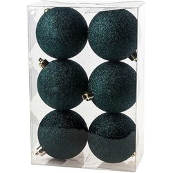 6x Kunststof kerstballen glitter petrol blauw 8 cm kerstboom versiering/decoratie - Kerstbal