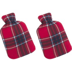 Set van 2x stuks winter kruik met Schotse ruit print hoes rood 1,25 liter - Kruiken