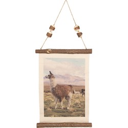 Clayre & Eef Wandkleed  39x28 cm Bruin Linnen Rechthoek Lama Wanddoek