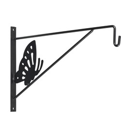 Muurhaak / plantenhaak met vlinder voor hanging basket van verzinkt staal grijs antraciet 35 cm - Plantenbakhaken