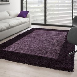 Hoogpolig vloerkleed - Candy Shaggy Paars Lijstmotief - 240 X 340 CM