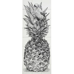 Ananas met vogel in gravure stijl 8x3 zwart