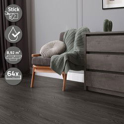 4x Deluxe PVC klevende vinyl vloerbedekking voor 2,23 m² donkergrijs eiken 2 mm dik ML-Design
