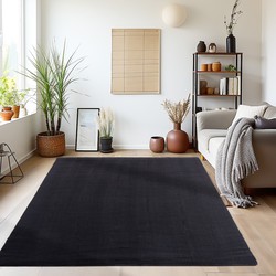 Sky Soft Uni Basic - Vloerkleed - Laagpolig - Effen Kleur - Zwart - Woonkamer Tapijt - Anti-Slip Rug- 240x340 CM