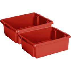 Sunware Opslagbox - 2 stuks - kunststof 17 liter rood 45 x 36 x 14 cm - Opbergbox