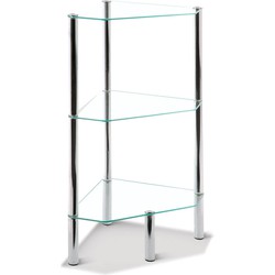 HakuShop Bijzettafel - Chroom poten - bladen van Veiligheidsglas- 3 laags - vijfhoekig - 46 x 32 x 77 cm