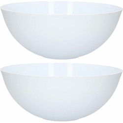 Saladeschaal/serveerschaal van kunststof - 2x - mat wit - 25 cm - Serveerschalen