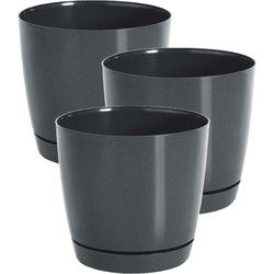 Prosperplast plantenpot - 3x - kunststof - antraciet - D24 x H22 cm - Plantenpotten