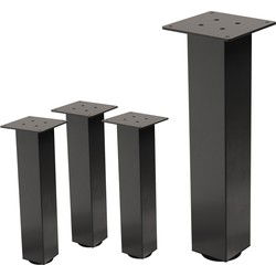 Set van 4 tafelpoten I-Design 42 cm donkergrijze look industrieel staal met poedercoating hoekig profiel 8x8 cm in hoogte verstelbare meubelpoten 1-4 cm ML-Design