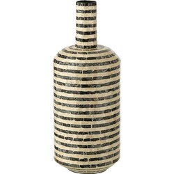 J-line - Vaas Fles Strepen Zeeschelpen/bamboo Zwart/wit - 20x20x52cm