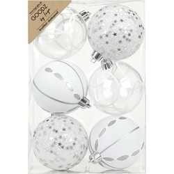 Inge Christmas Goodz kerstballen - 6x - 8 cm - kunststof - zilver/wit - Kerstbal