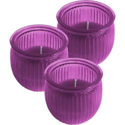 3x stuks citronella kaars 7,5 cm paars - geurkaarsen