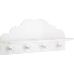 Atmosphera Kapstok kinderkamer - witte wolk - 4 haken en plank - MDF - Kapstokken