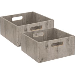 Set van 2x stuks opbergmand/kastmand 14 liter grijs/greywash van hout 31 x 31 x 15 cm - Opbergmanden