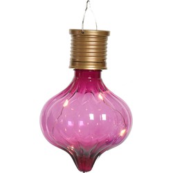 Lumineo solar hanglamp bol/lampion - Marrakech - fuchsia roze - kunststof - D8 x H12 cm - Buitenverlichting