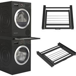 Wasophoogte Wasophoogte® Tussenstuk Wasmachine & Droger met droogrek Zwart