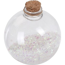 8x Kerstballen transparant/wit 8 cm met witte glitters kunststof kerstboom versiering/decoratie - Kerstbal