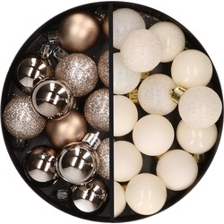 34x stuks kunststof kerstballen champagne en wolwit 3 cm - Kerstbal