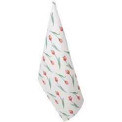Clayre & Eef Theedoek Wit Katoen Tulpen