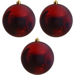 3x Grote raam/deur/kerstboom decoratie donker rode kerstballen 20 cm glans - Kerstbal