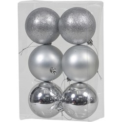 Othmar Decorations Kerstballen - 6x st - zilver - 8 cm - kunststof - Kerstbal