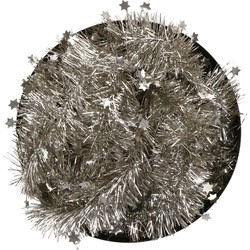 Decoris kerstslinger - champagne - 270 x 10 cm - tinsel/folie - sterren - Kerstslingers