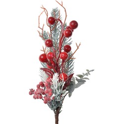 Clayre & Eef Decoratie Tak 27 cm Rood Groen Kunststof Kerstdecoratie