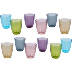 12x Stuks gekleurde waterglazen/drinkglazen Cosy Moments 310 ml - Drinkglazen