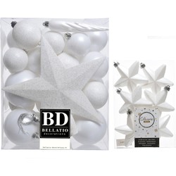 Kerstversiering kunststof kerstballen met piek winter wit 5-6-8 cm pakket van 39x stuks - Kerstbal