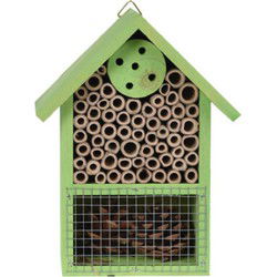 Insectenhotel huisje - groen - 20 cm - dennenhout - hotel insecten - Insectenhotel