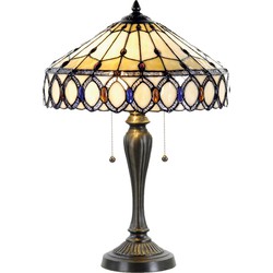 LumiLamp Tiffany Tafellamp  Ø 40x58 cm  Beige Bruin Glas Driehoek Tiffany Bureaulamp