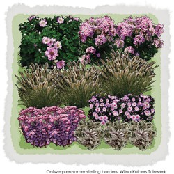 1m2 Najaarsborder roze tinten 4d - Vierkante Meter Borders