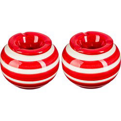 Terras asbak/stormasbak - 2x - rond - keramiek - 12 x 8 cm - rood/wit - Asbakken